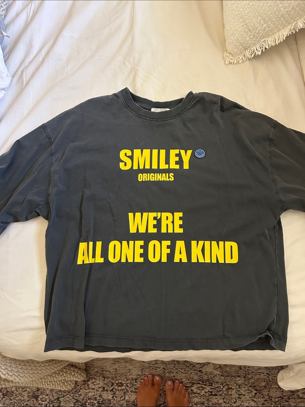 Zara Black Tee with Yellow Smiley Graphic